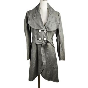 One Step Linen Belted Peacoat Jacket Women's 42 L Taupe Grey Artsy‎